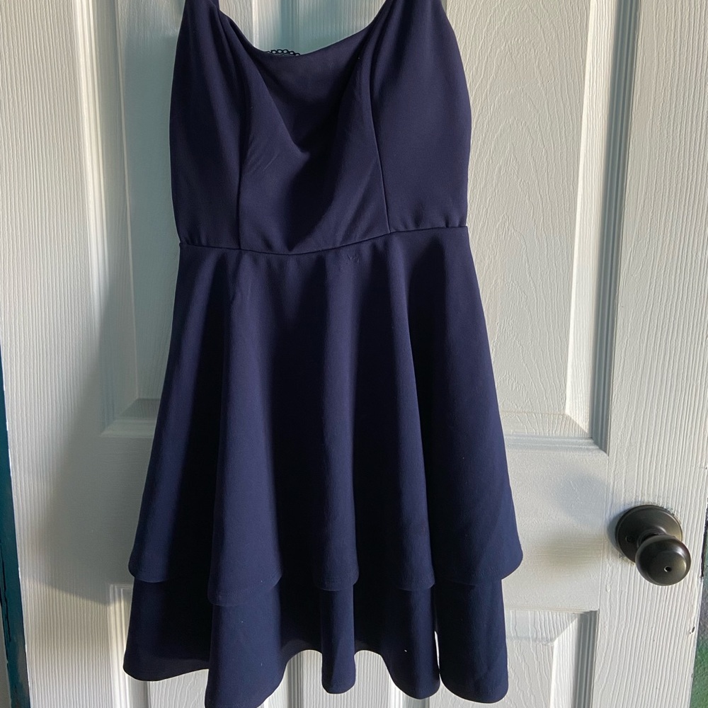 Altar’d State Fit and flare navy blue mini dress with open back